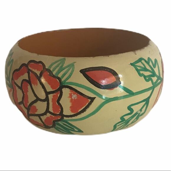 Vintage Painted Wood Bangle Bracelets Cream Brown - Picture 8 of 15